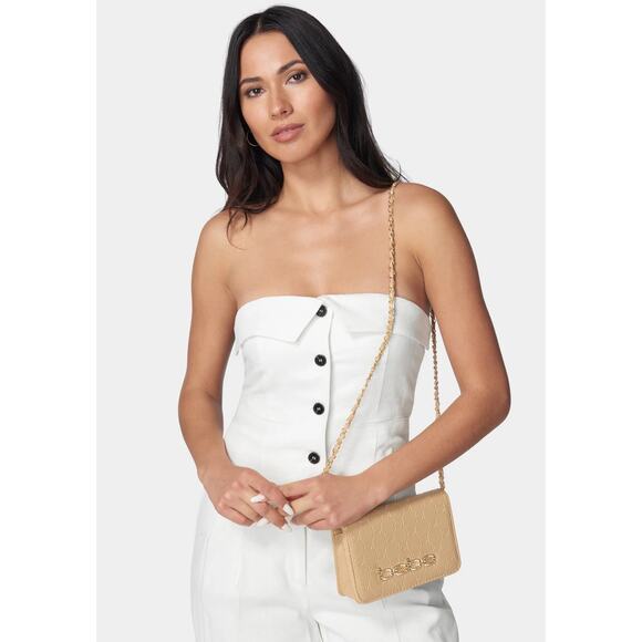 Bebe Celia Monogram Flap Crossbody Bag Black | Gold Chain Strap | NWT - Picture 2 of 3